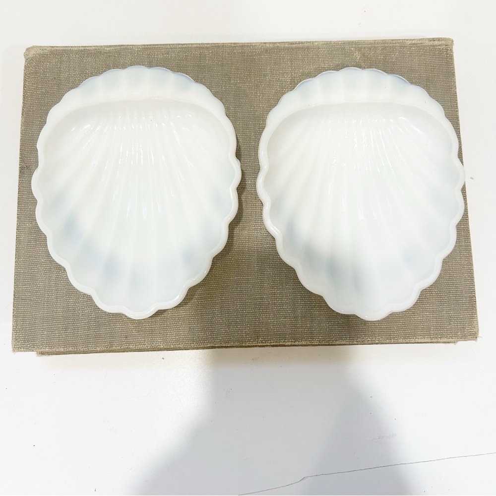 Two Vintage Milk Glass Trinket Holder/Soap Dish